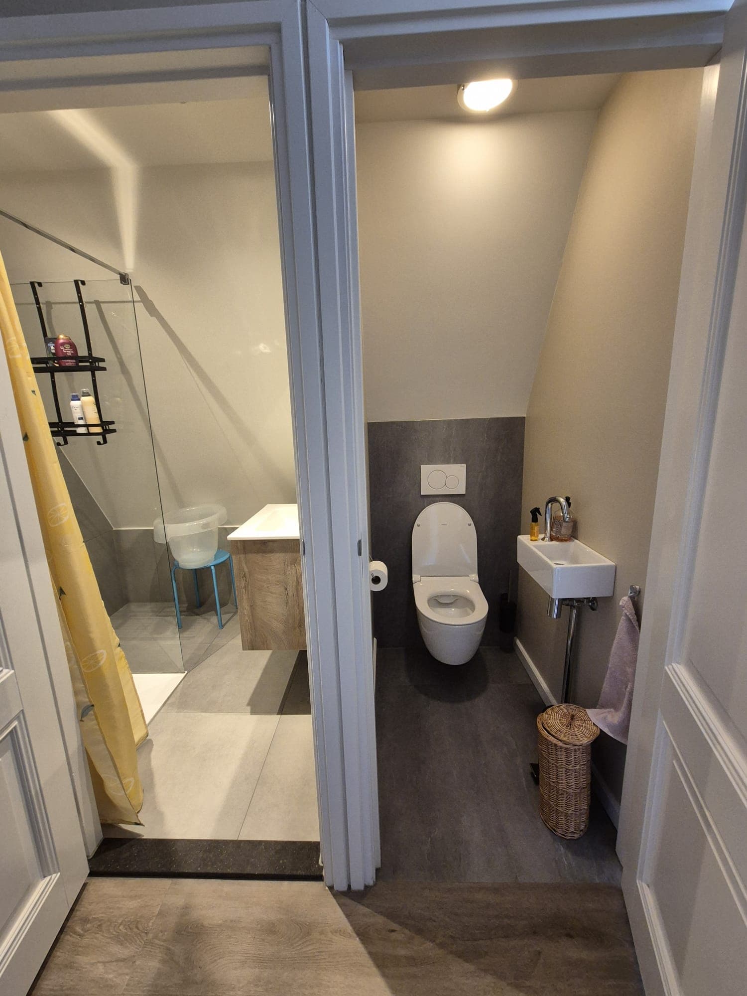 Badkamer met douche en toilet